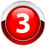 The numeral three in a red, glass circle button.